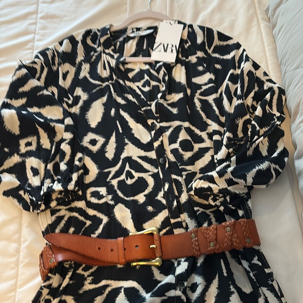 Dark navy blue and white IKAT Patterned Dress